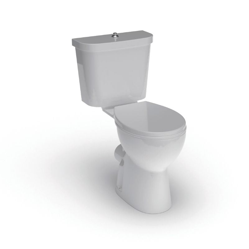i.Care Rimless Close Coupled Comfort Height WC Pan - white toilet with seat and lid