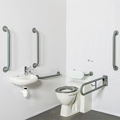 Back to the Wall Toilet Doc M Pack (with grab rails and TMV3 Valve) Grey