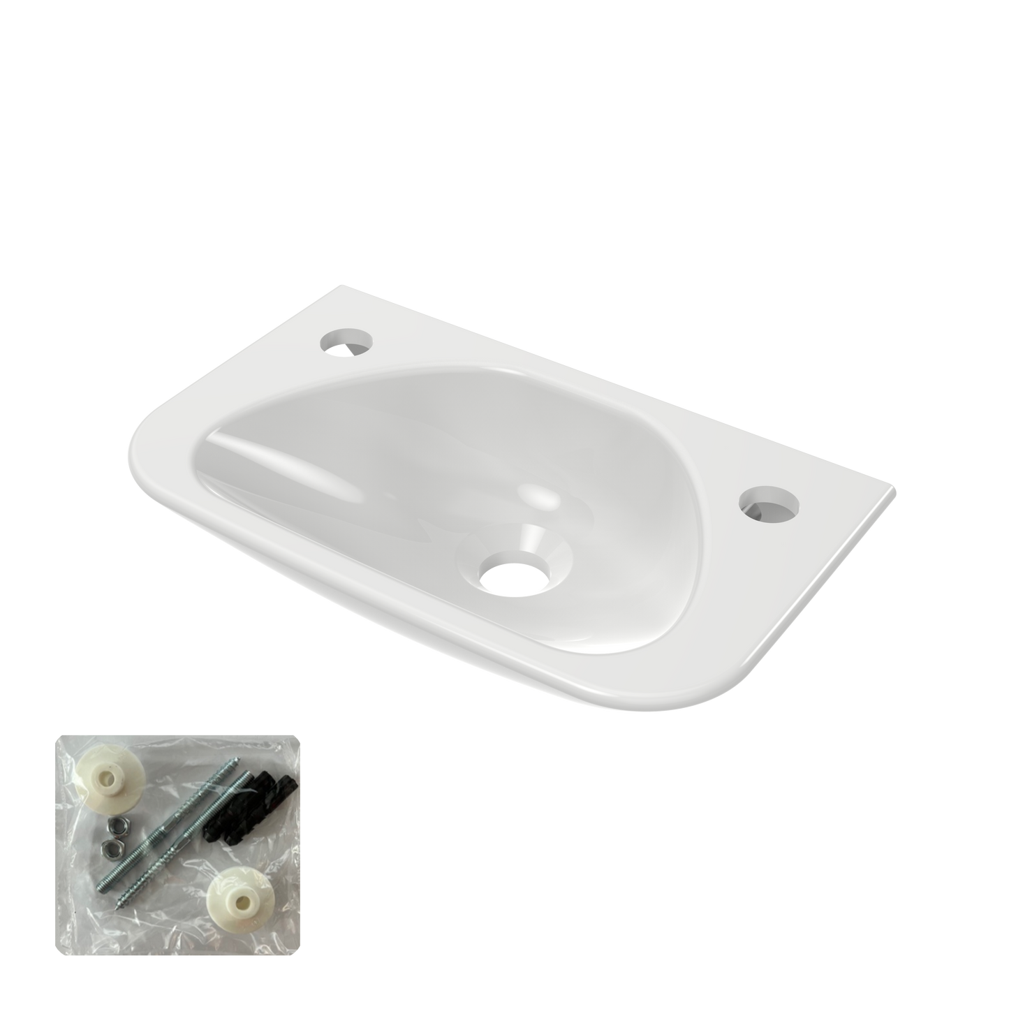 Compact Doc M basin, two tap holes, no overflow, white