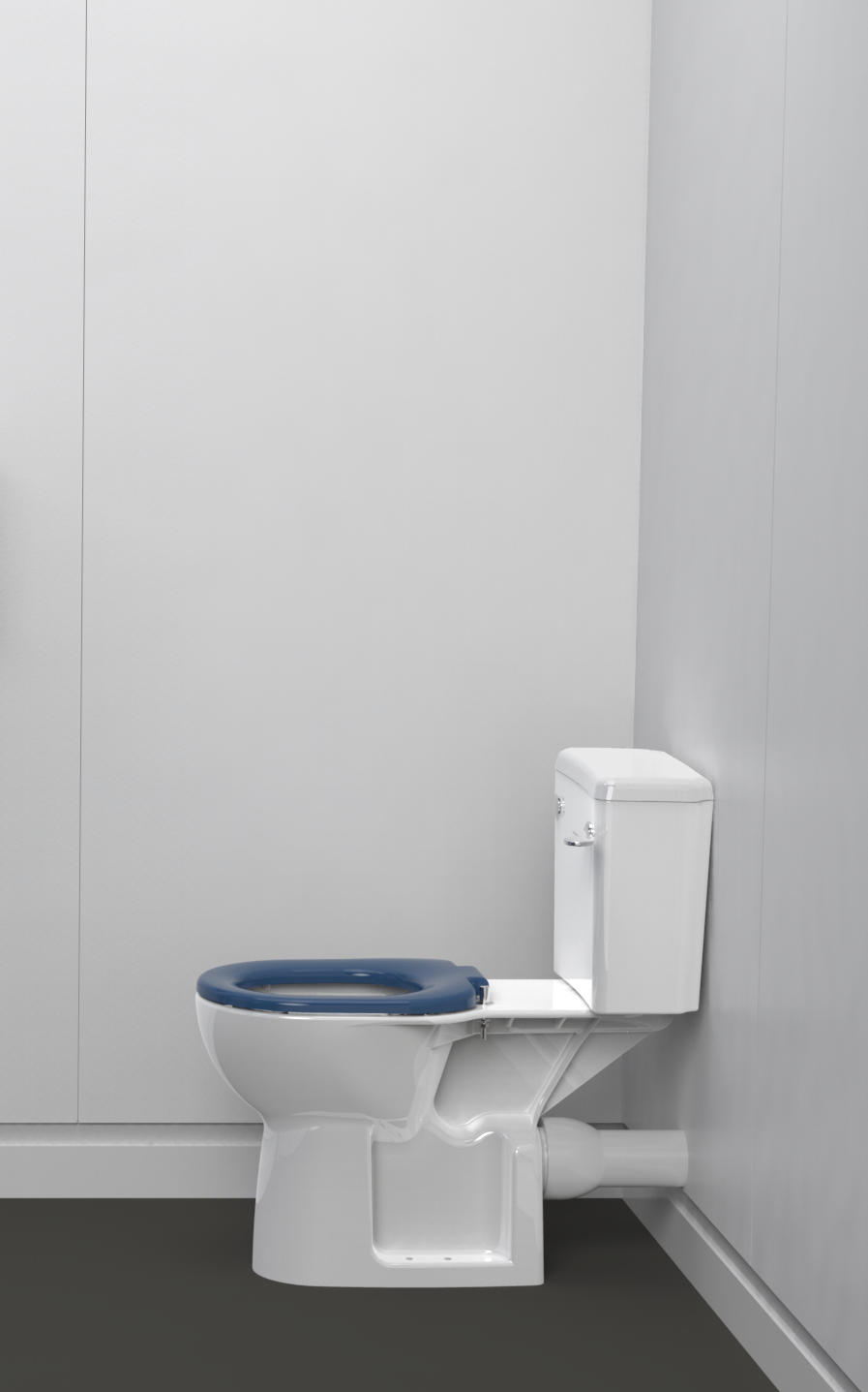 Rimless close coupled Doc M ware set, pan & cistern assembly, ring only seat Blue