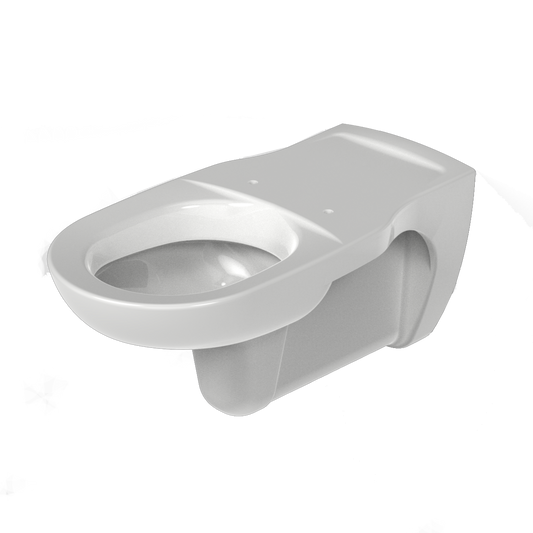 Wall hung white toilet bowl on a white background