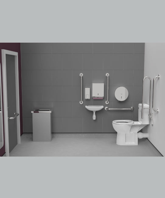 Rimless Close coupled Doc M toilet pack, stainless steel, concealed fixings