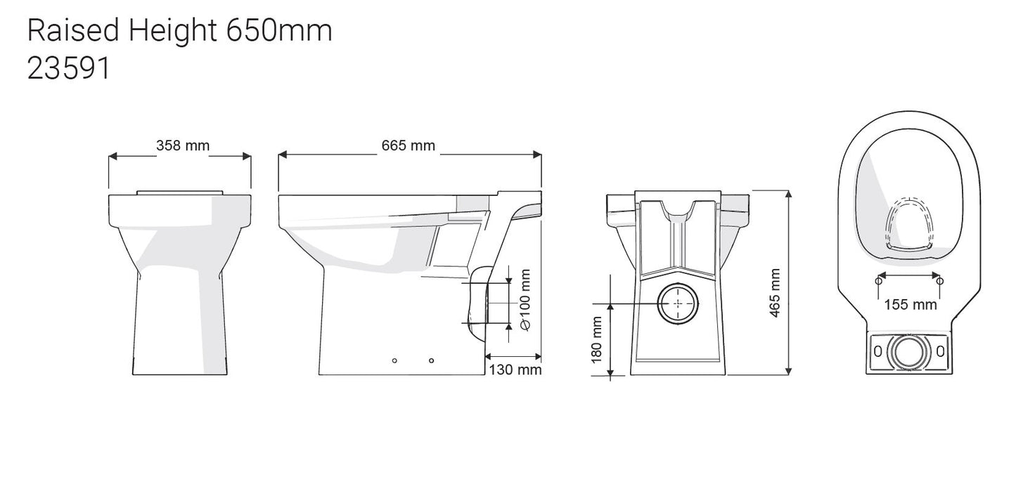 Navlin Doc M Raised Height Close Coupled Toilet Pan 650mm