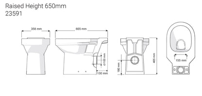 Navlin Doc M Raised Height Close Coupled Toilet Pan 650mm